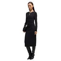 Matte-Jersey Knit Keyhole Midi Dress