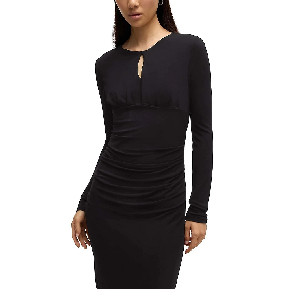 Matte-Jersey Knit Keyhole Midi Dress