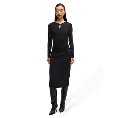 Matte-Jersey Knit Keyhole Midi Dress