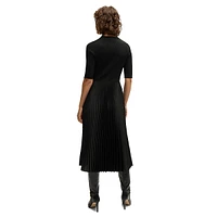 Cropped-Sleeve Dress With Plissé Skirt