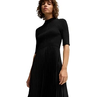 Cropped-Sleeve Dress With Plissé Skirt