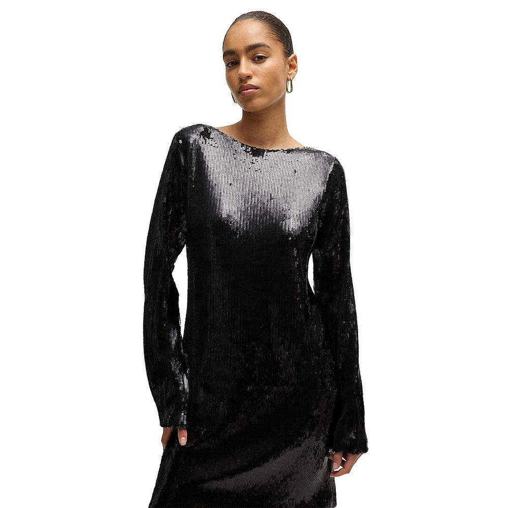 Low-Back Sequined Shift Dress