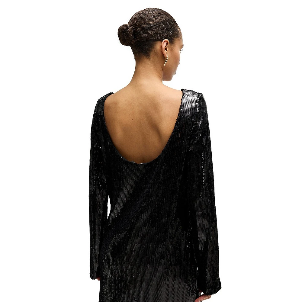 Low-Back Sequined Shift Dress