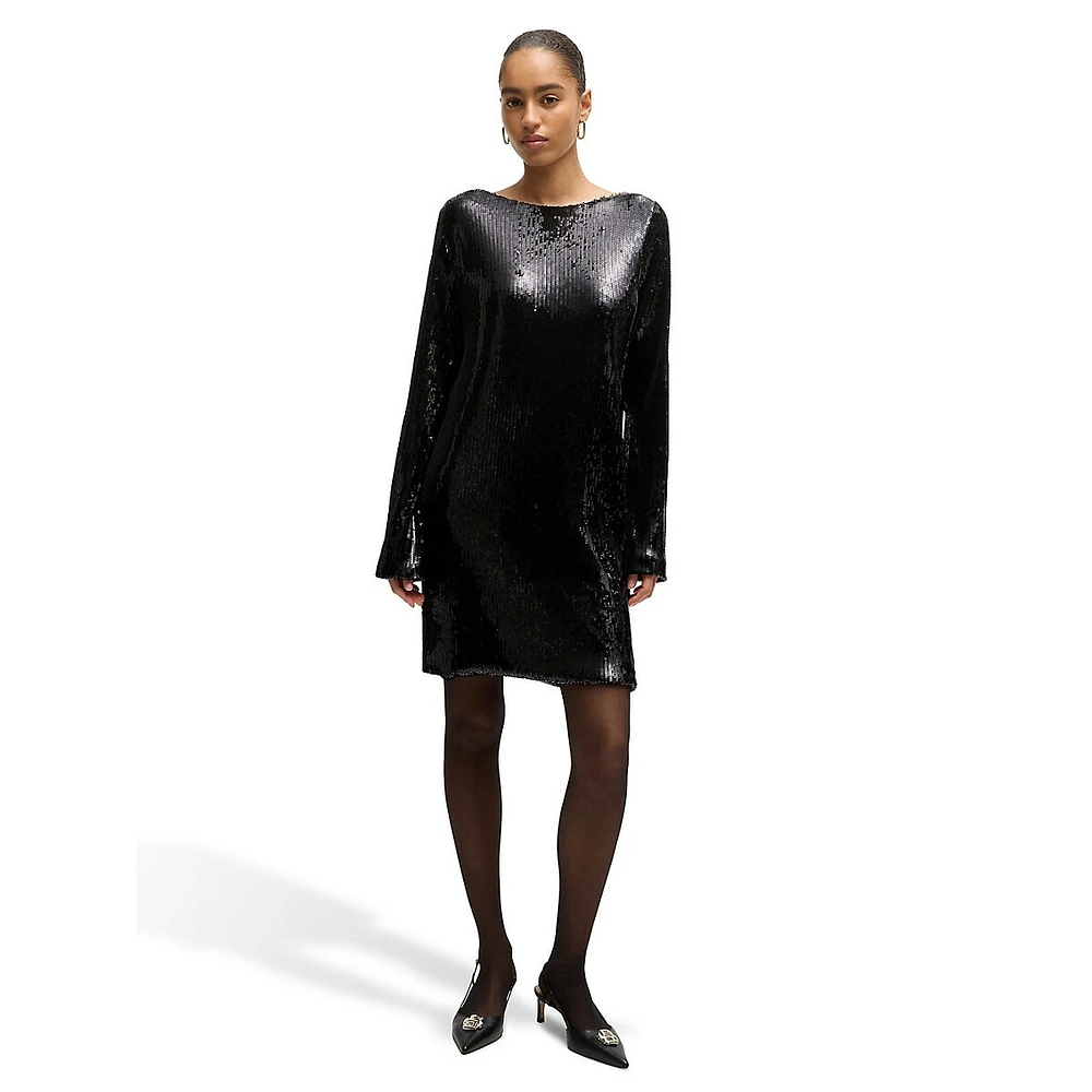 Low-Back Sequined Shift Dress