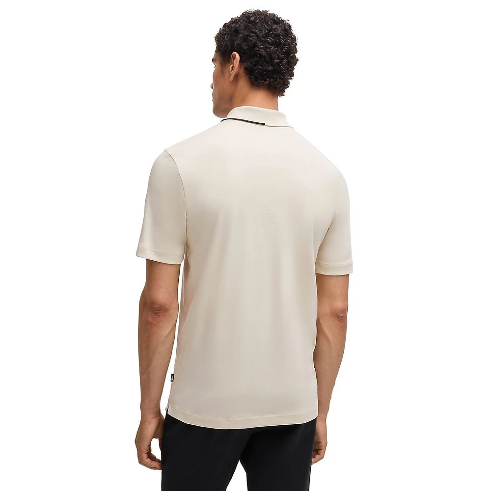 Zip-Neck Interlock Cotton Polo Shirt