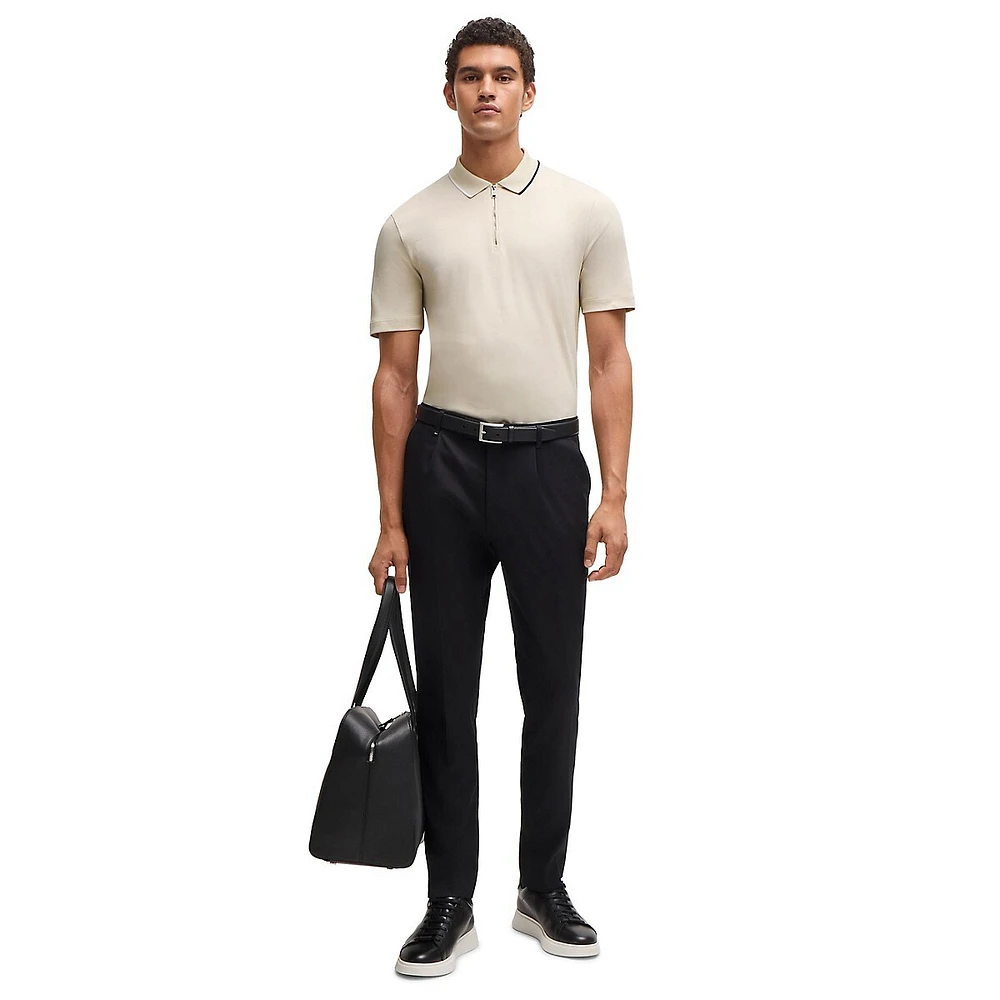 Zip-Neck Interlock Cotton Polo Shirt