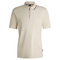 Zip-Neck Interlock Cotton Polo Shirt