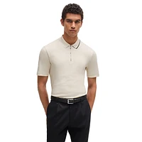 Zip-Neck Interlock Cotton Polo Shirt