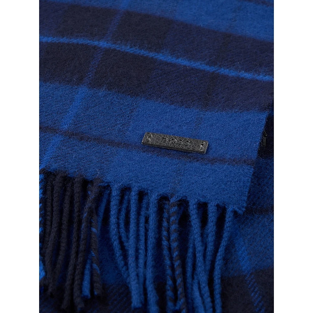 Wool Check Fringed Scarf