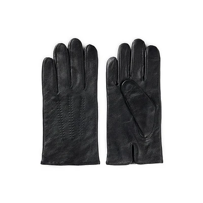 Men's Wool-Blend Lined Leather Tech Gloves