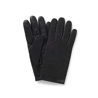 Women's Leather & Herringbone Wool Gloves