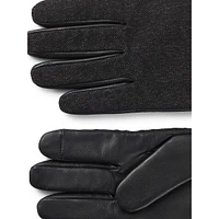 Women's Leather & Herringbone Wool Gloves