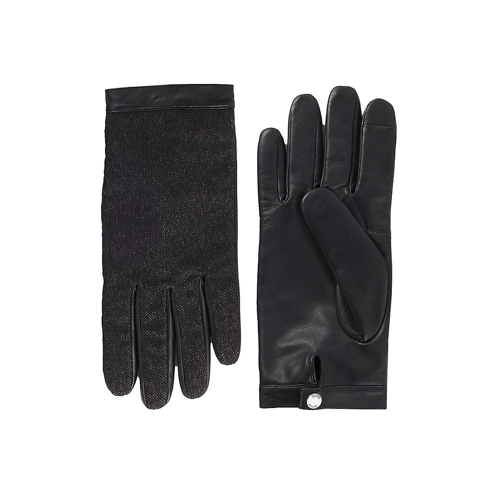 Women's Leather & Herringbone Wool Gloves