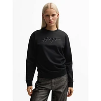 Cotton-Terry Flocked Rhinestone Logo Sweatshirt