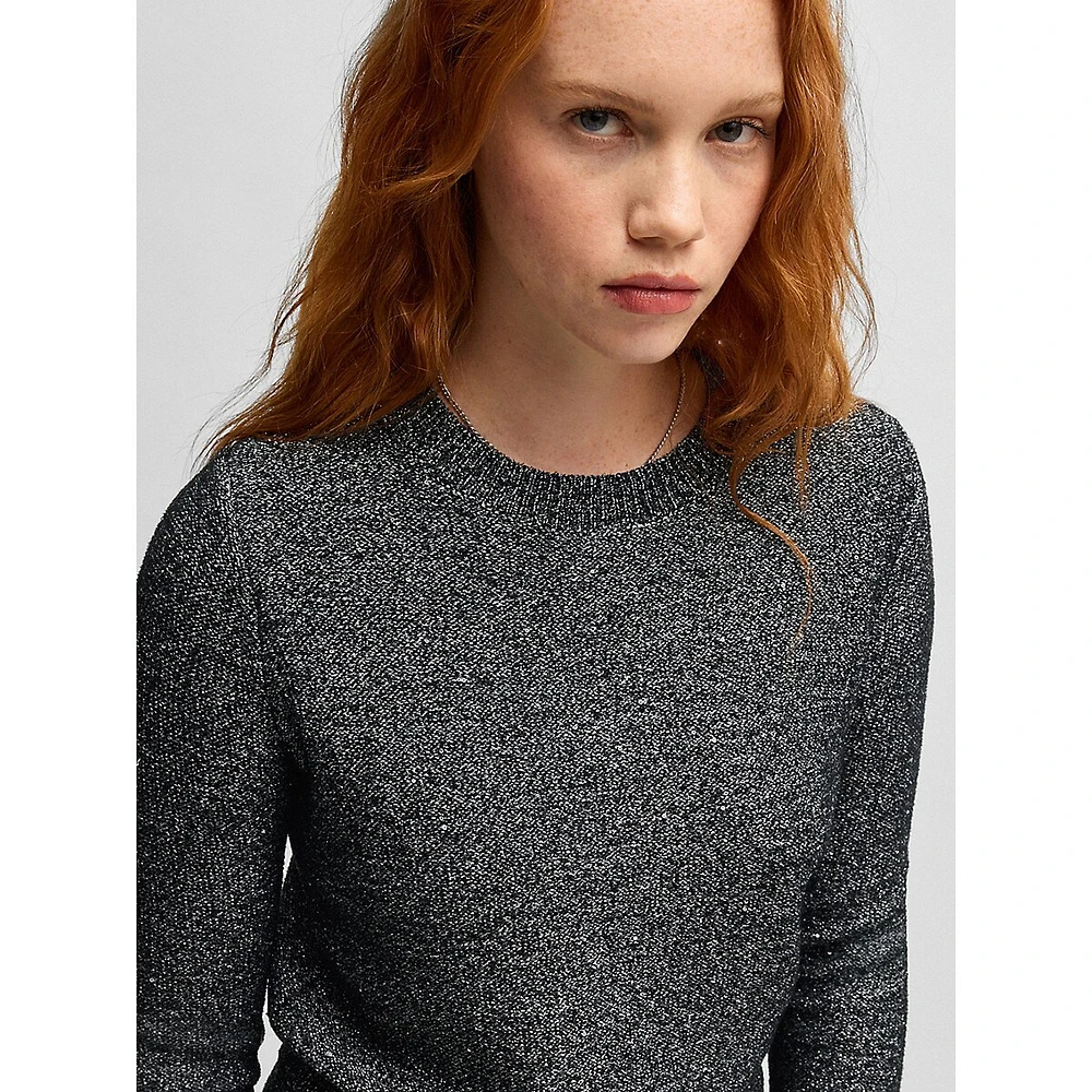 Slim-Fit Sequin-Knit Cropped Sweater