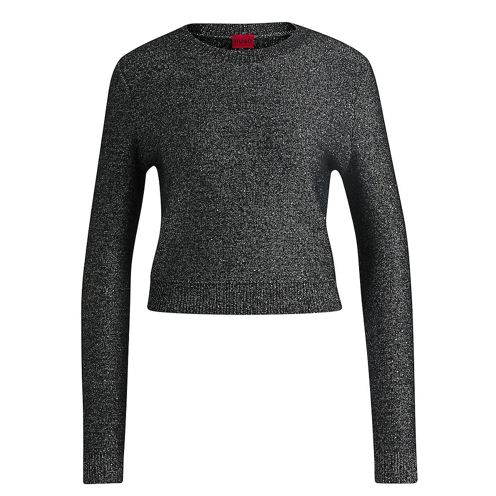 Slim-Fit Sequin-Knit Cropped Sweater