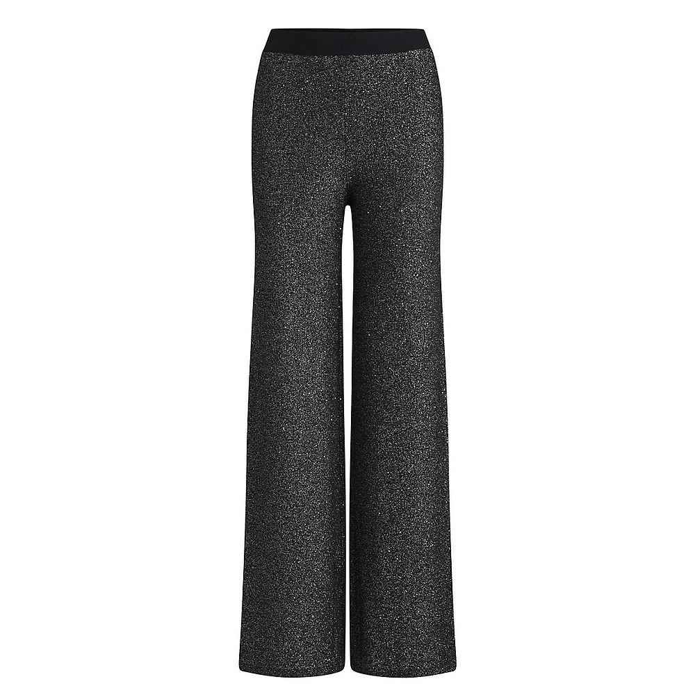 Straight-Leg Knit Pants Sequined Yarns