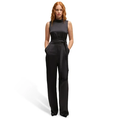 Tied Satin Mockneck Jumpsuit