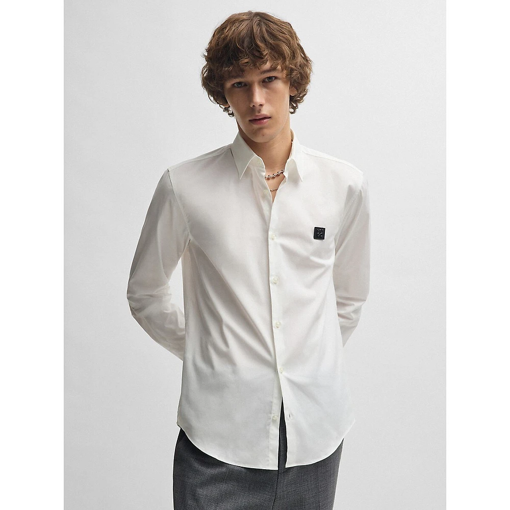 Slim-Fit Stretch-Cotton Stacked Logo Shirt