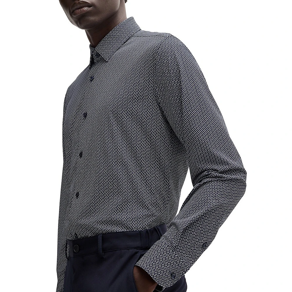 Slim-Fit Printed Performance-Stretch Dress Shirt