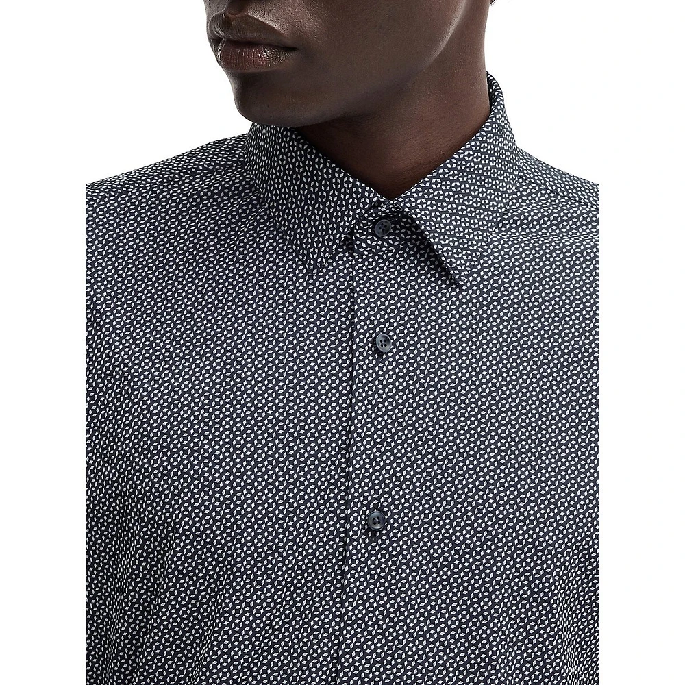 Slim-Fit Printed Performance-Stretch Dress Shirt