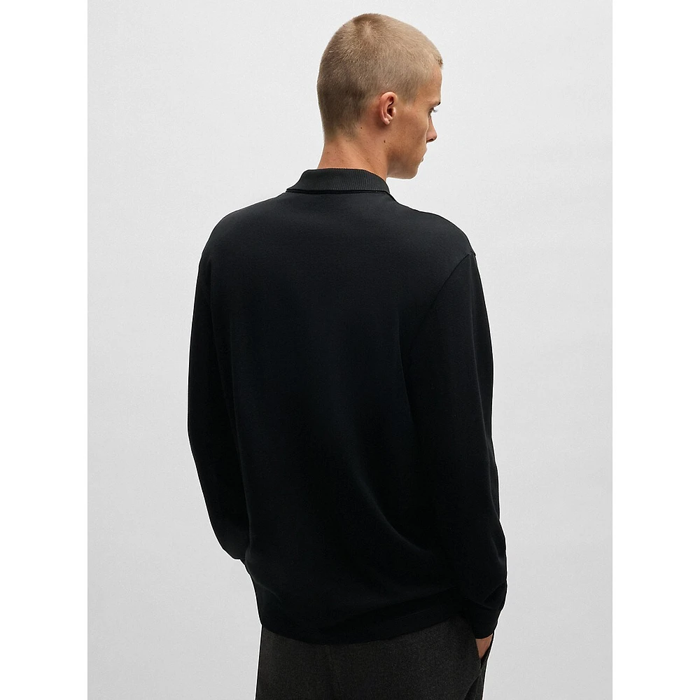 Piqué Knit Long-Sleeve Polo Shirt