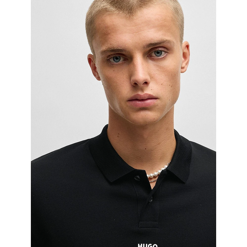 Piqué Knit Long-Sleeve Polo Shirt