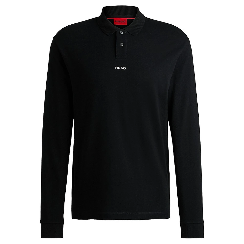 Piqué Knit Long-Sleeve Polo Shirt