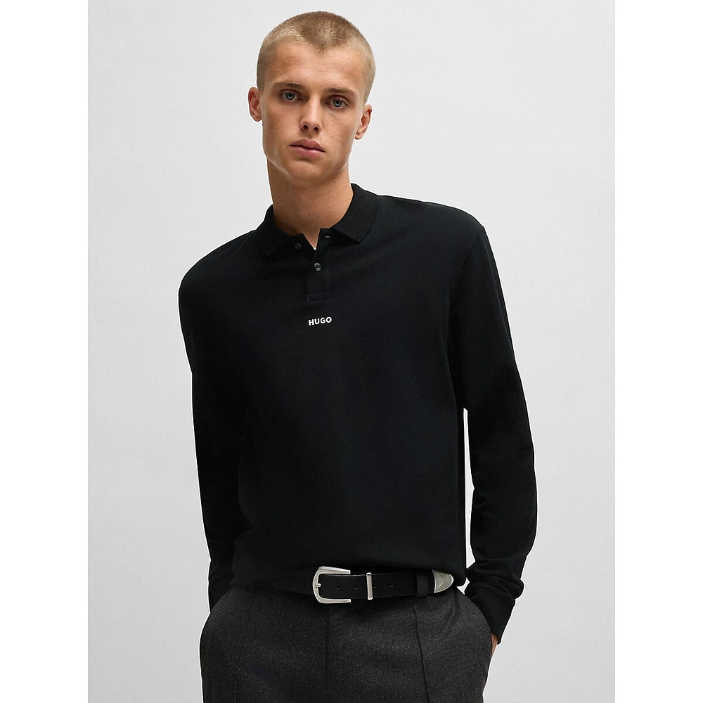 Piqué Knit Long-Sleeve Polo Shirt