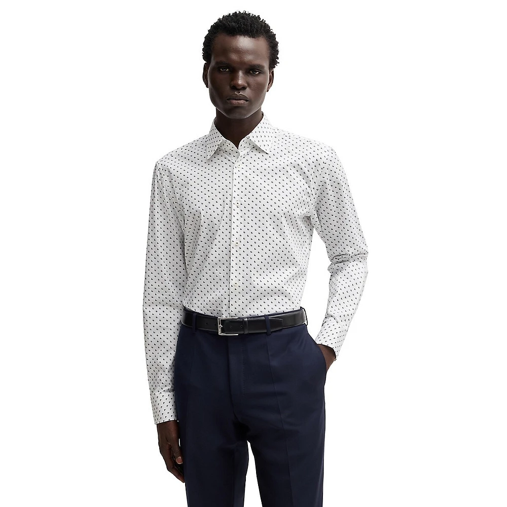 Slim-Fit Printed Stretch-Cotton Poplin Dress Shirt