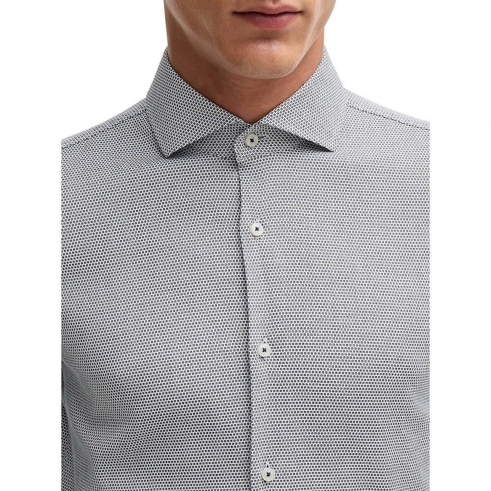 Slim-Fit Geo-Print Easy-Iron Stretch Dress Shirt