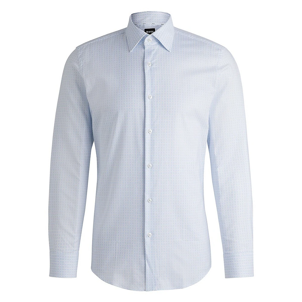 Slim-Fit Printed Oxford Stretch Cotton Dress Shirt