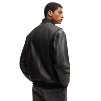 Relaxed-Fit Branded-Pocket Leather Jacket