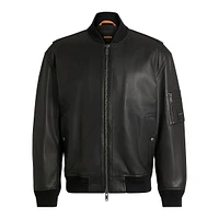 Relaxed-Fit Branded-Pocket Leather Jacket