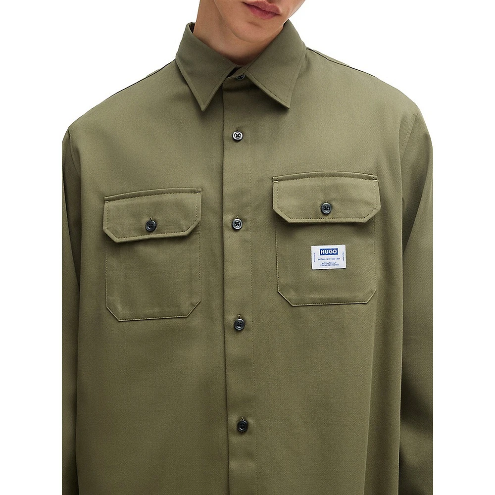 Cotton-Twill Button-Up Shirt With Logo Label