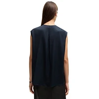 Stretch Silk-Blend Fitted Sleeveless Blouse