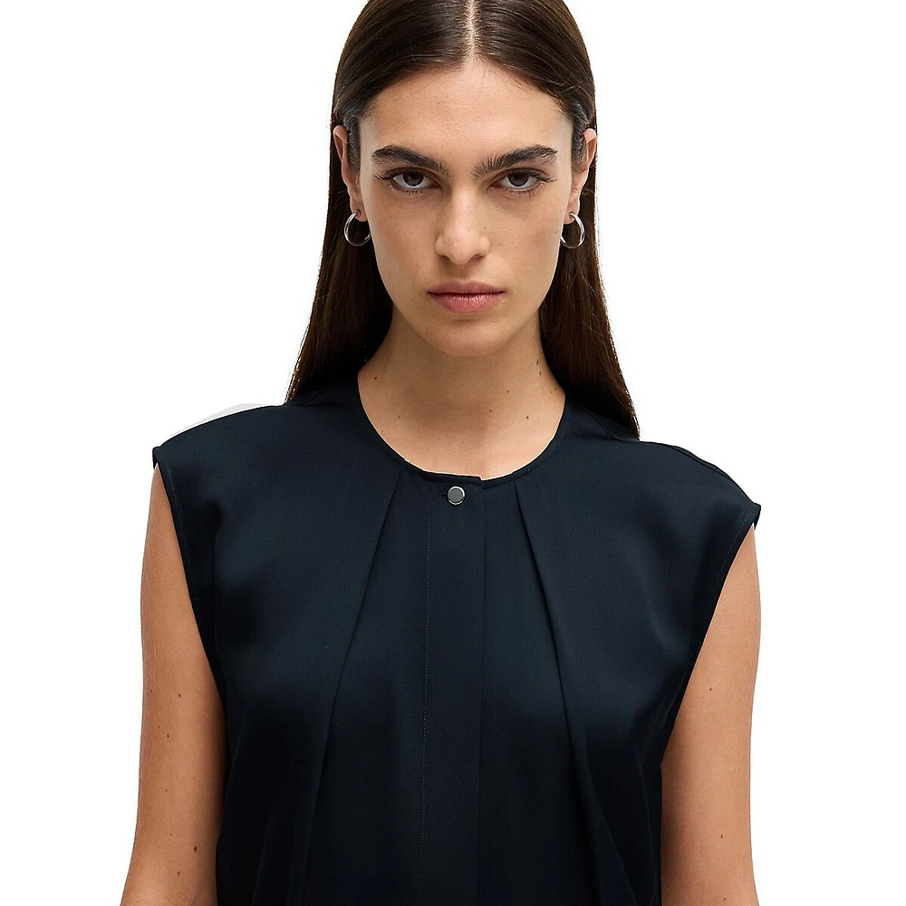 Stretch Silk-Blend Fitted Sleeveless Blouse