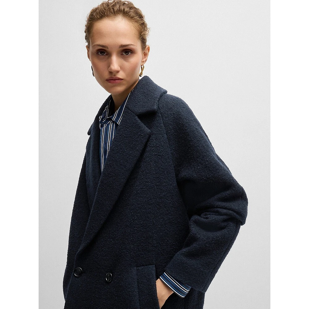 Loose-Fit Textured Wool Double-Breasted Coat