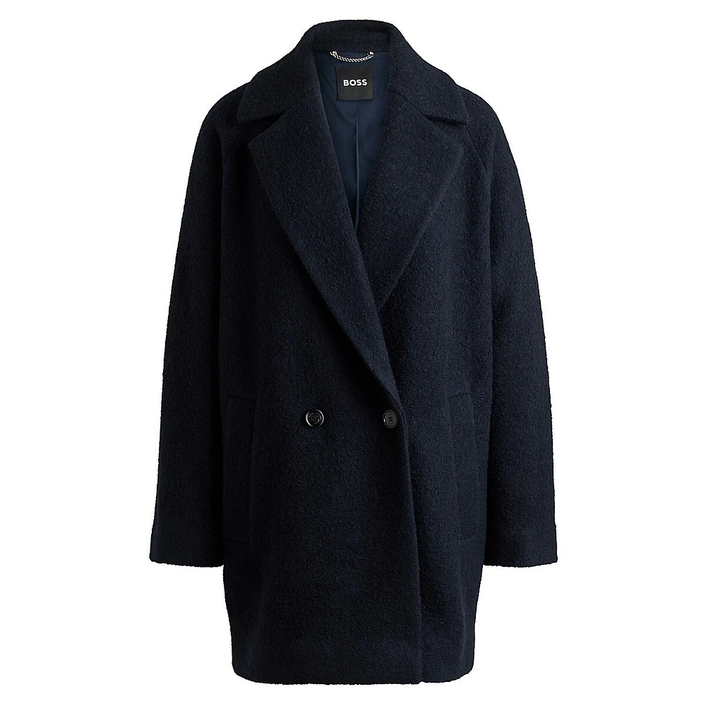 Loose-Fit Textured Wool Double-Breasted Coat