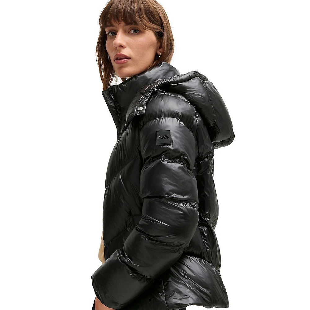 Chevron-Quilted Hooded Puffer Jacket