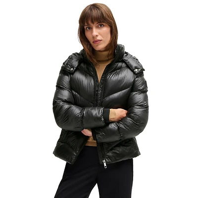 Chevron-Quilted Hooded Puffer Jacket