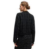 Cropped Sparkle Tweed Knot-Button Jacket