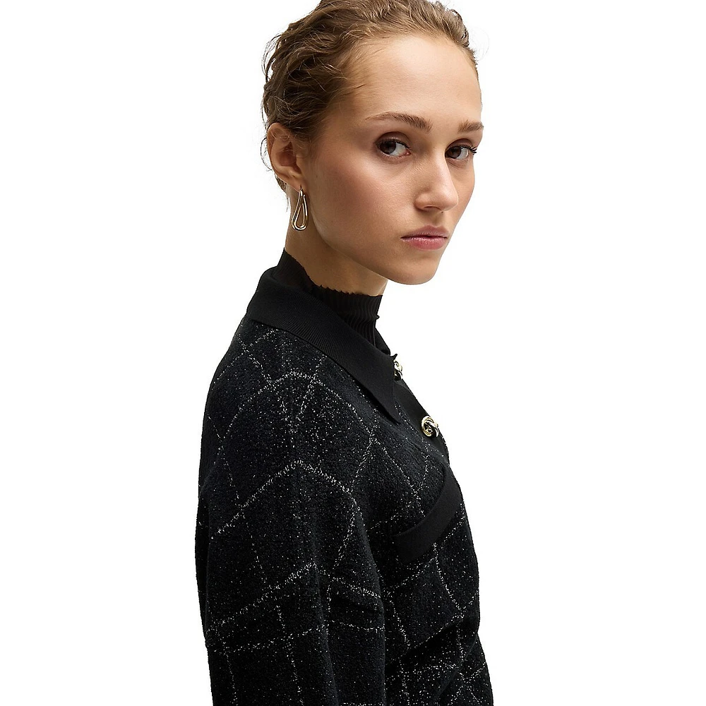 Cropped Sparkle Tweed Knot-Button Jacket