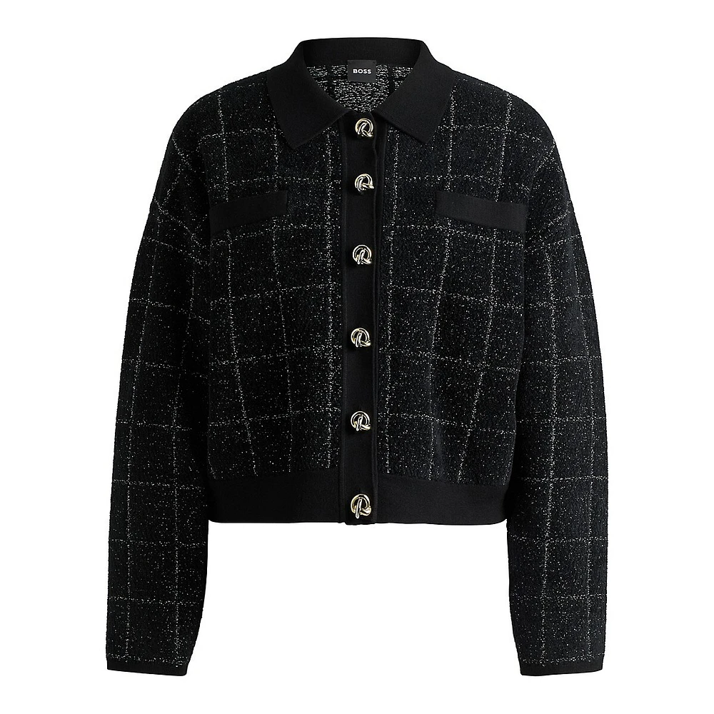 Cropped Sparkle Tweed Knot-Button Jacket