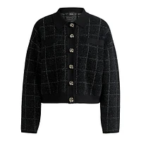 Cropped Sparkle Tweed Knot-Button Jacket