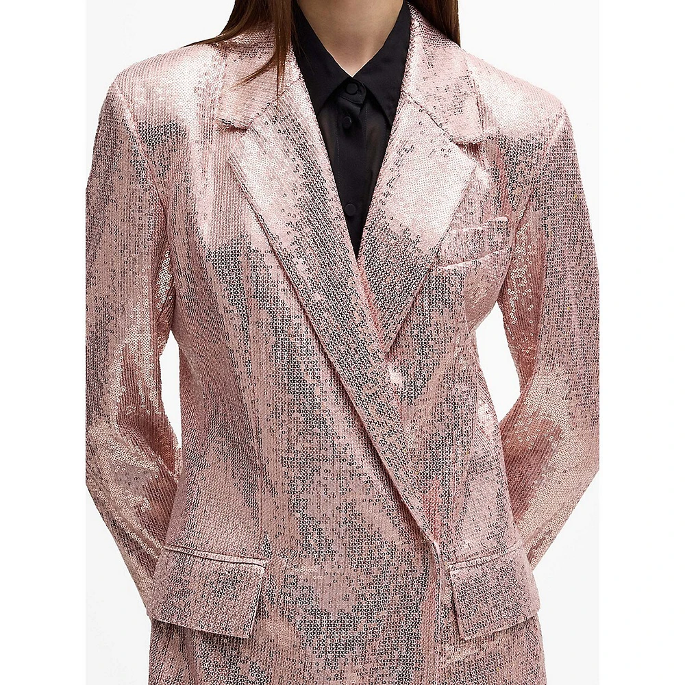 Blazer croisé oversize entièrement orné de sequins