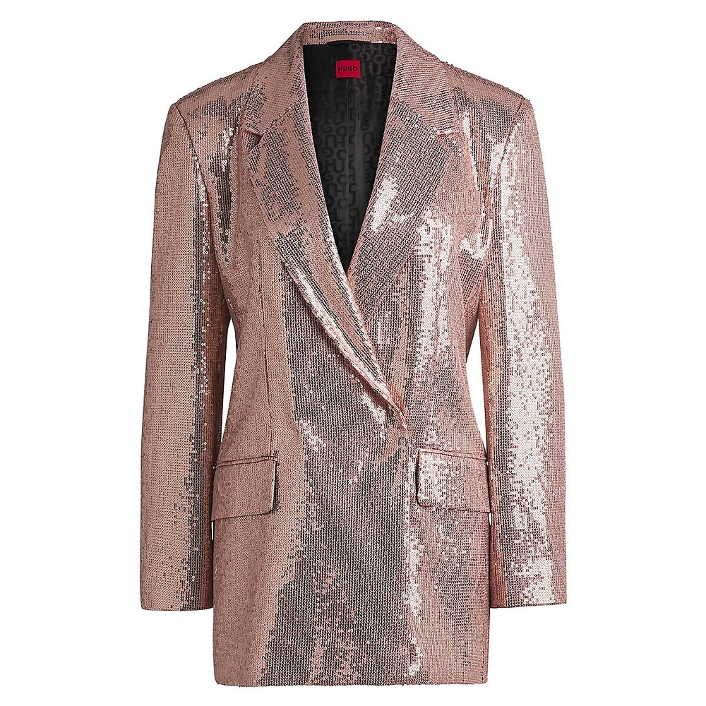 Blazer croisé oversize entièrement orné de sequins