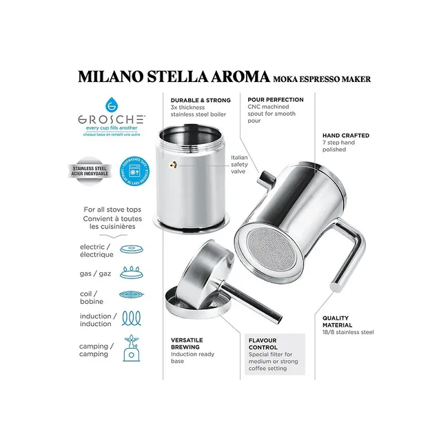 Grosche Milano Stella Aroma Luxury Stovetop Espresso Maker Moka