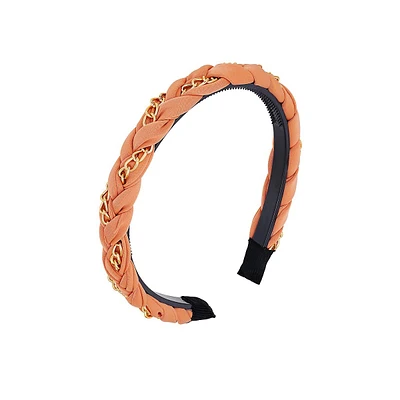 Goldtone Chain Braided Satin Thin Headband