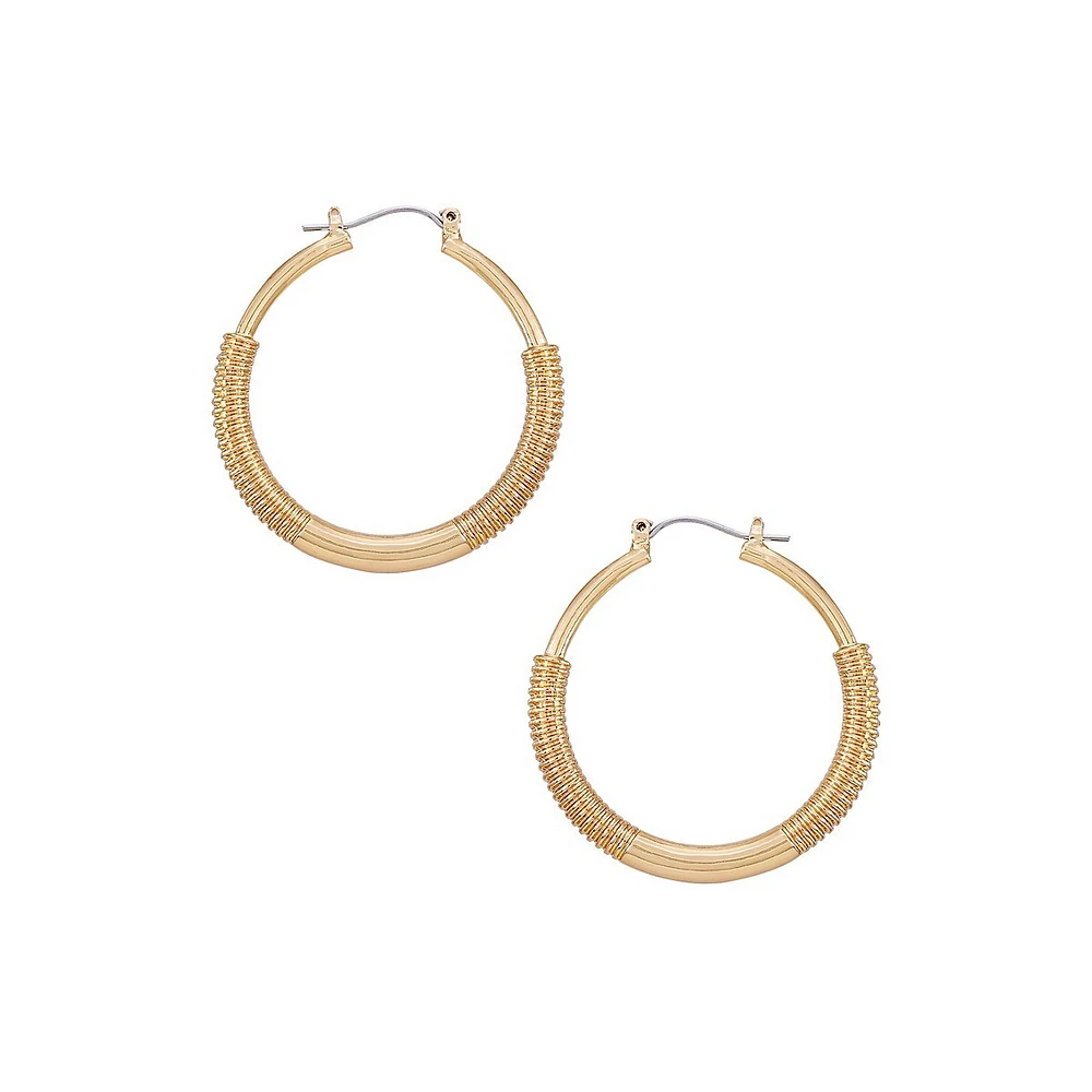 Goldtone Textured Medium Hoop Earrings